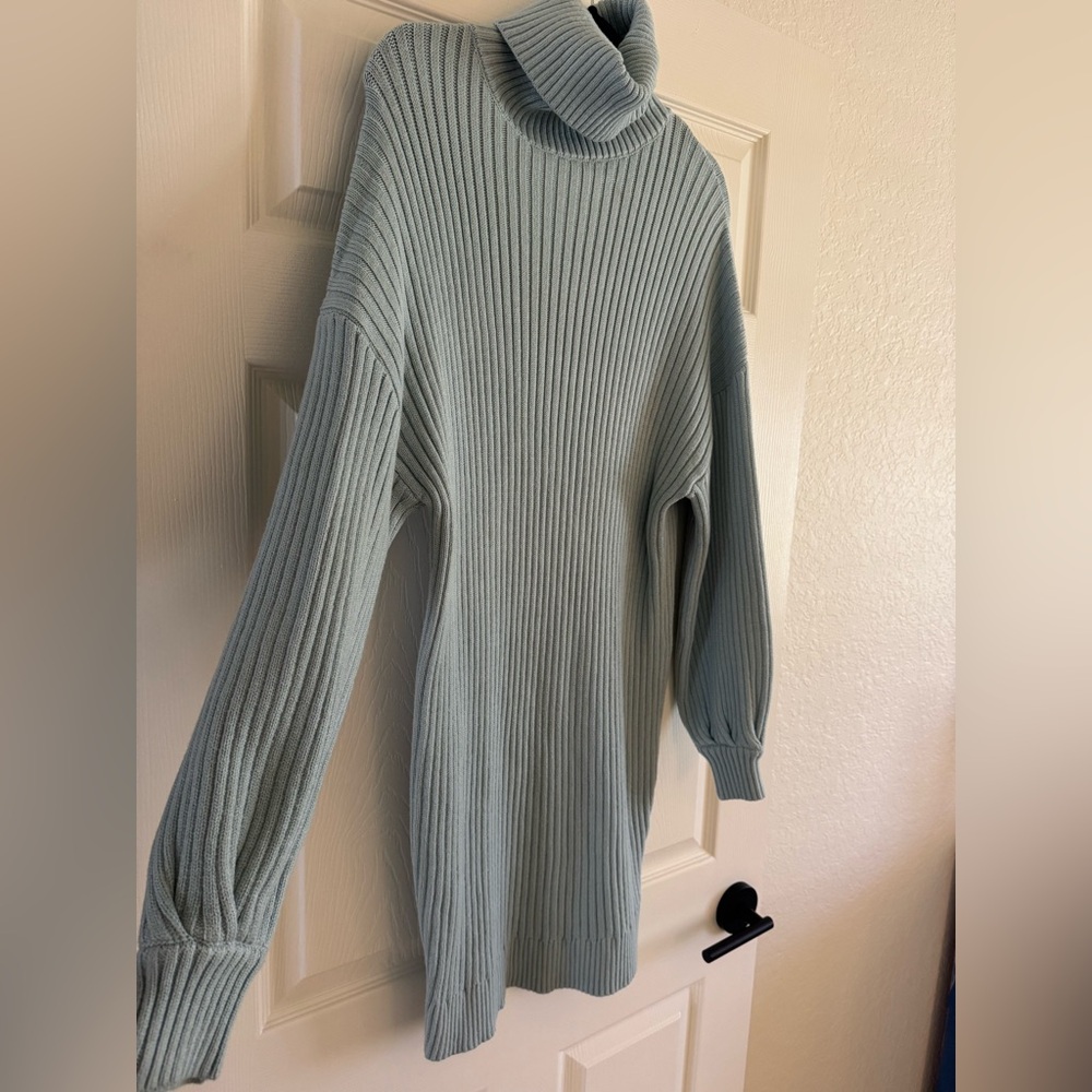Light Blue Turtleneck Oversized Sweater Dress